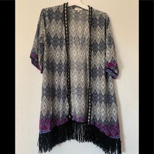 *Colorful Fringed Knitted Open Cardigan - Women